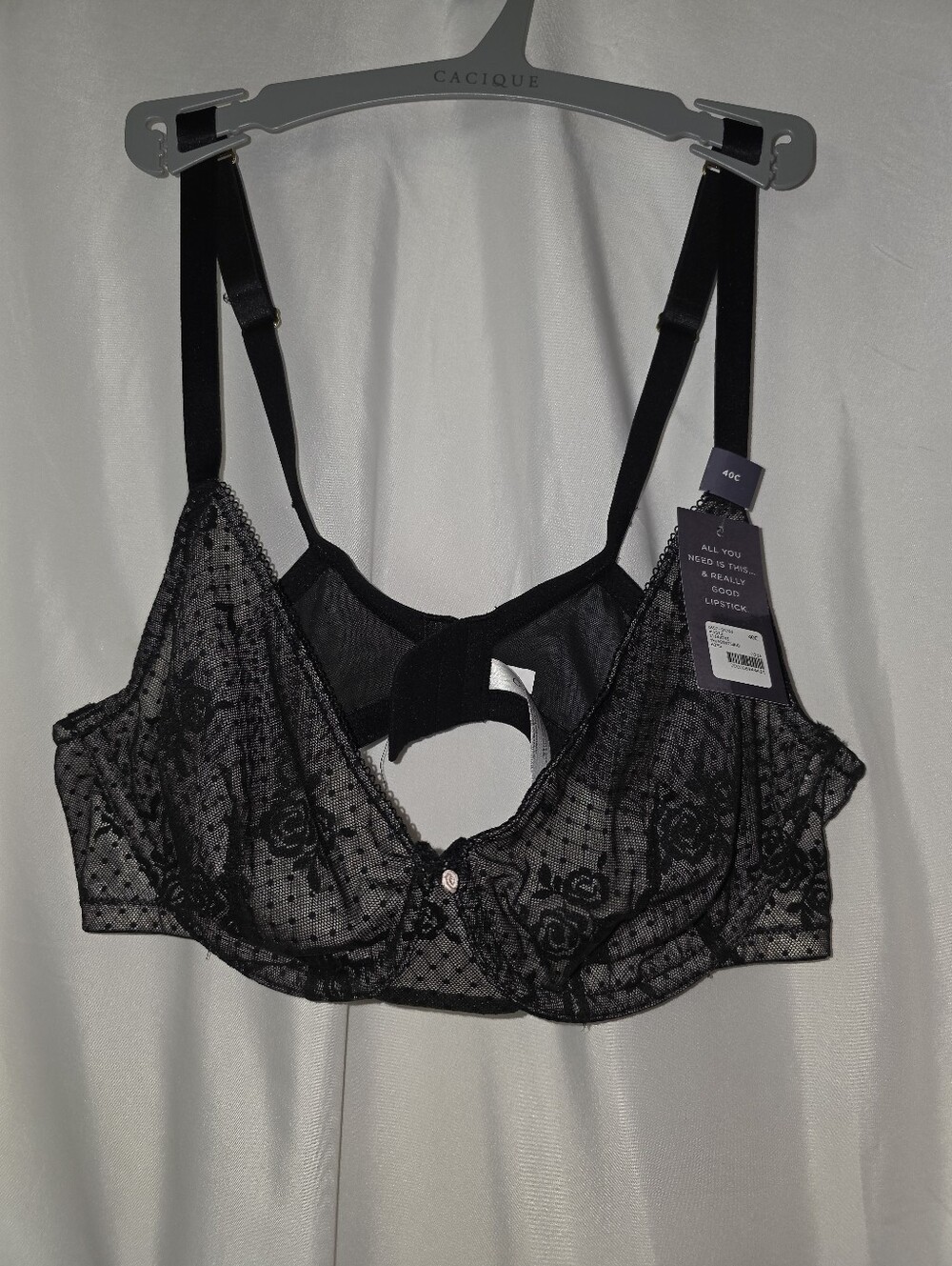 Cacique Lane Bryant Modern Lace Unlined Full Coverage Bra Black 40C